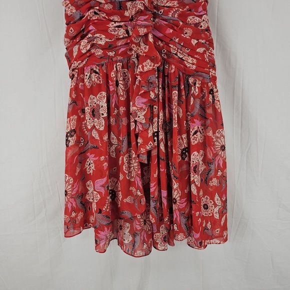 Cinq à Sept Revolve Red Multi Georgette Print Ruffle Skirt Women's Size 4 Ruched - Picture 4 of 10